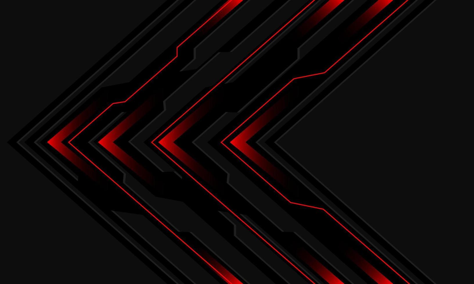 circuito negro abstracto luz roja dirección de flecha cibernética en diseño gris vector de fondo de tecnología futurista moderna