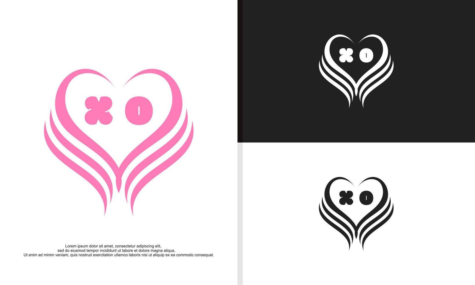 Heart vector symbol. Valentines day ribbon logotype. Abstract line medical health logo icon design.