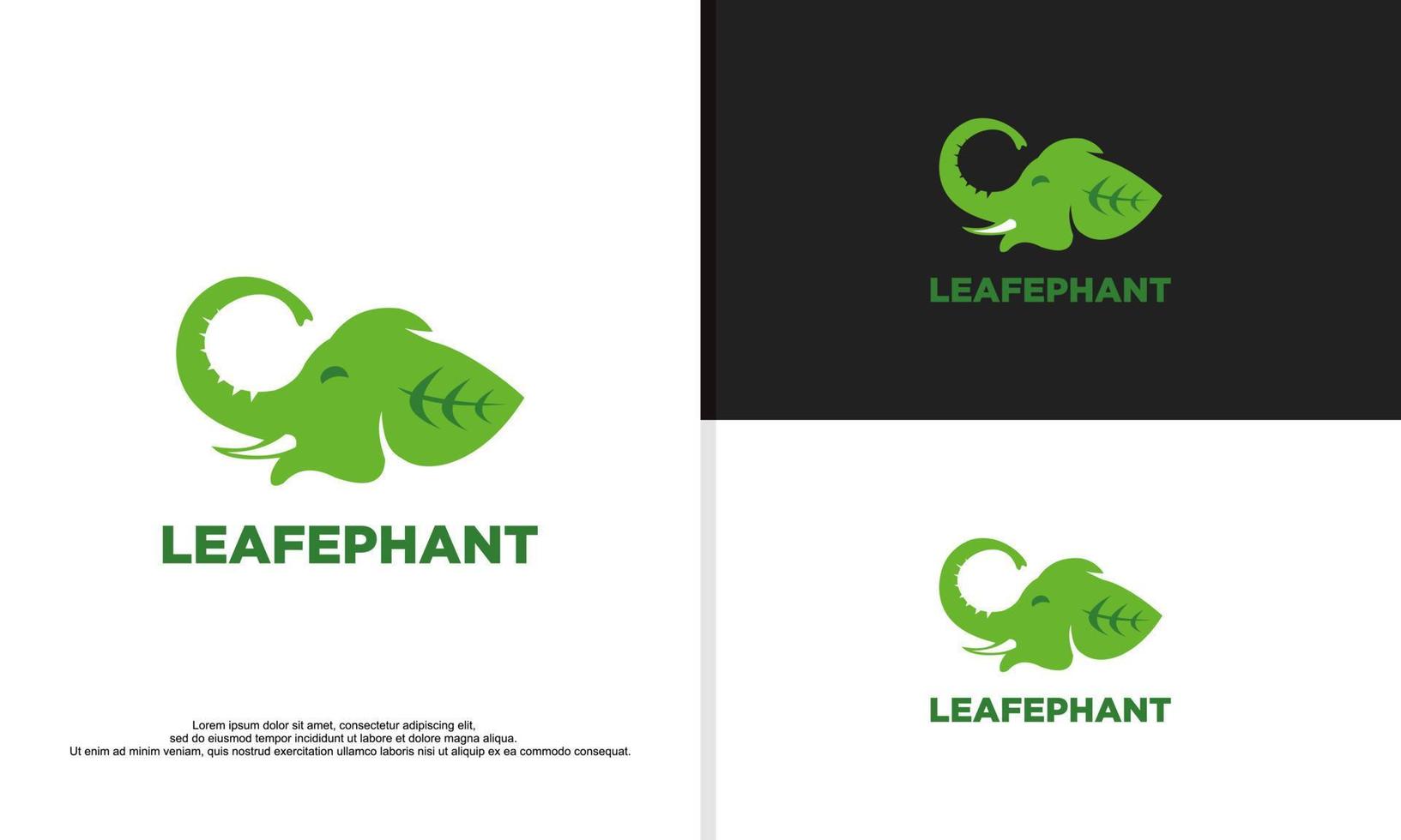 cabeza de elefante combinada con ilustración de diseño de logotipo de hoja vector