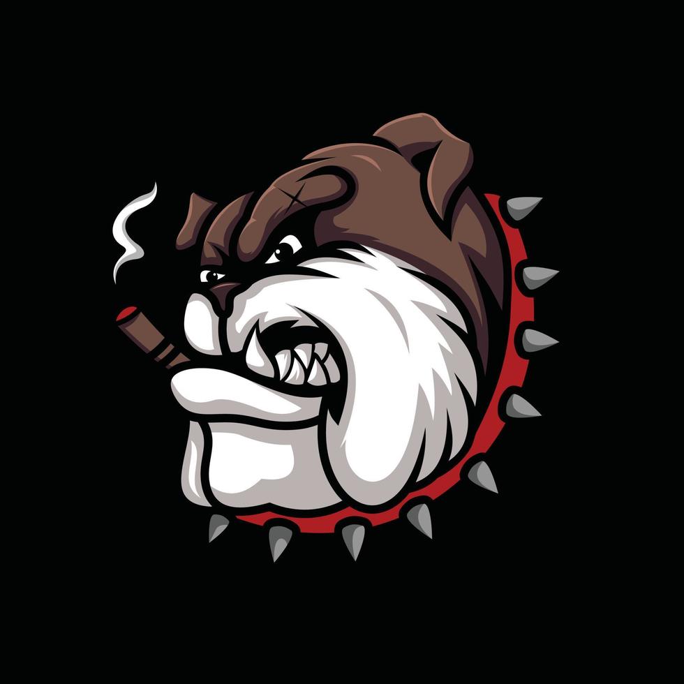 ilustración de bulldog maligno en fondo negro aislado vector