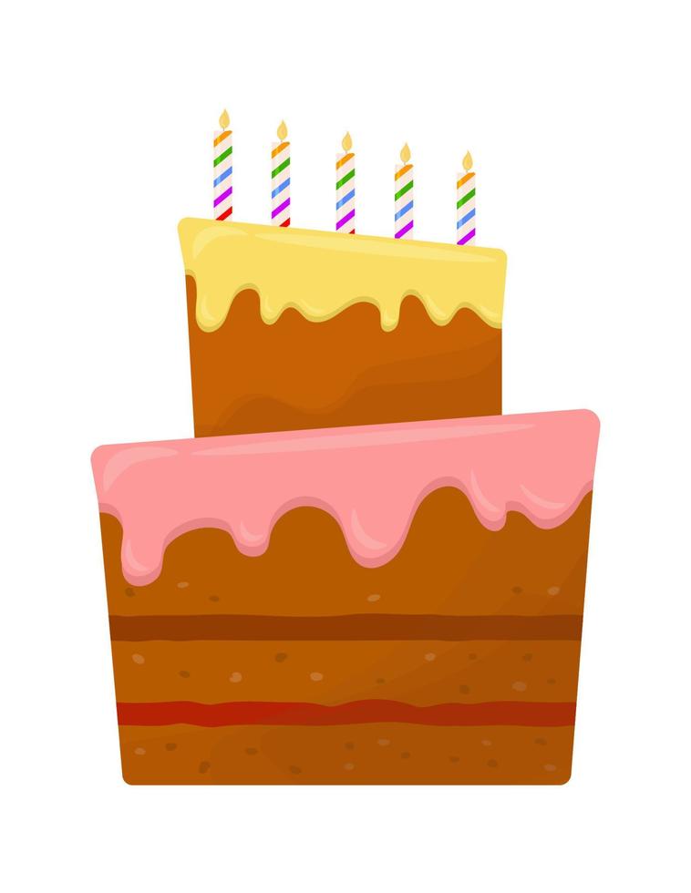 pastel de cumpleaños con velas. pastel con glaseado vector