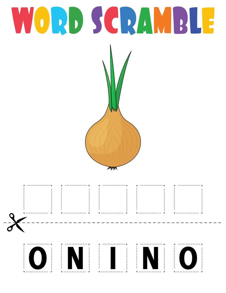Onion Word scramble . Educational game for kids. English language