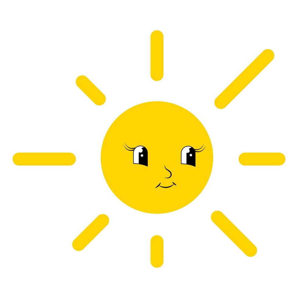 A yellow sun with a cheerful face. Children's illustration vector