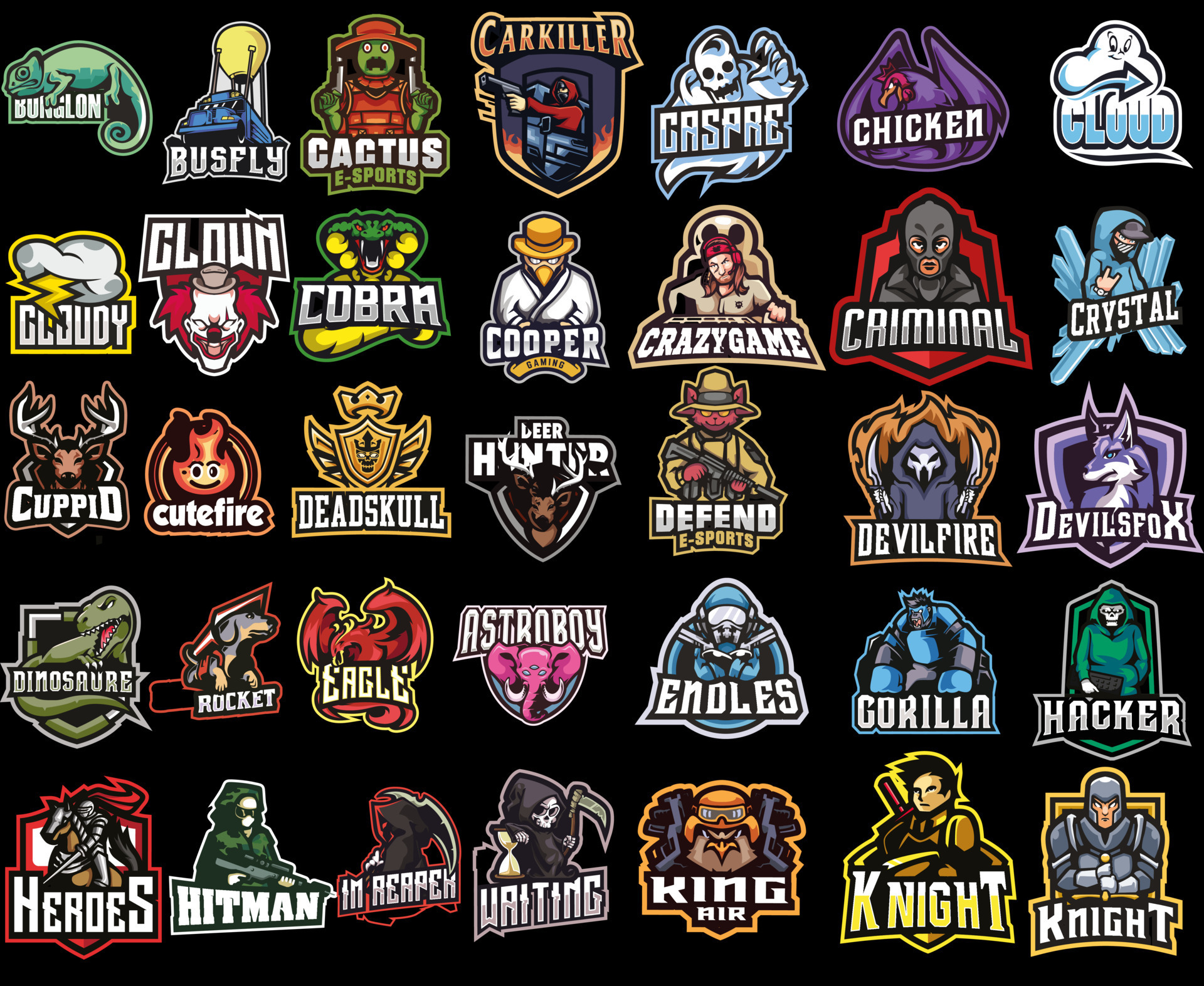 Set of colorful Esports logos, emblems. Logos of knights, horses