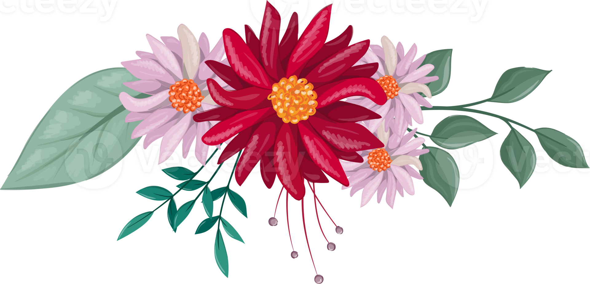 arreglo floral rojo estilo acuarela png