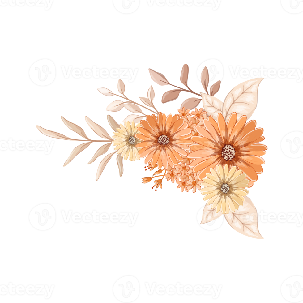 arrangement de fleurs orange avec style aquarelle png