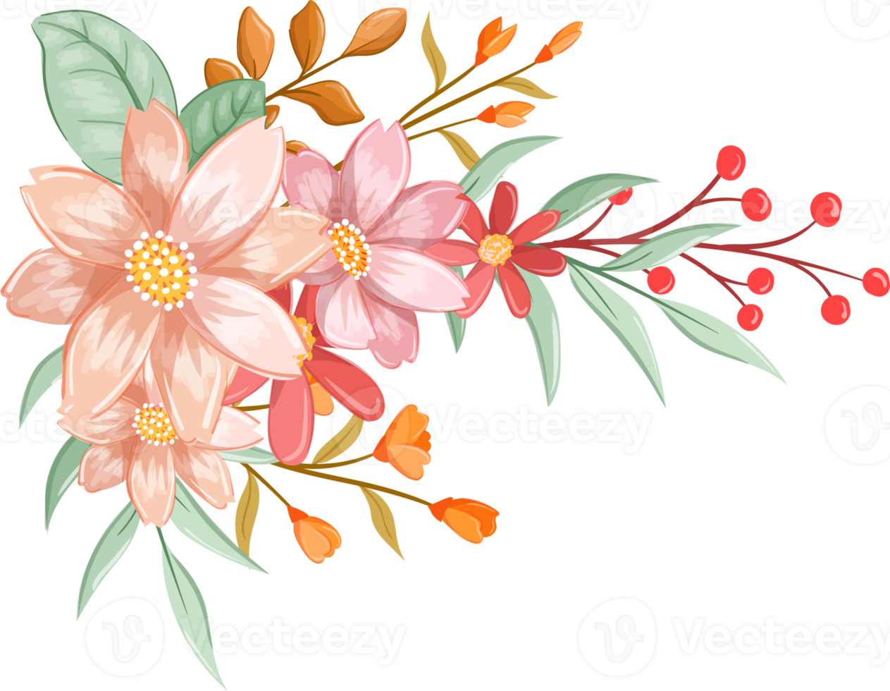 Pink Orange Flower Arrangement with watercolor style 15738813 PNG
