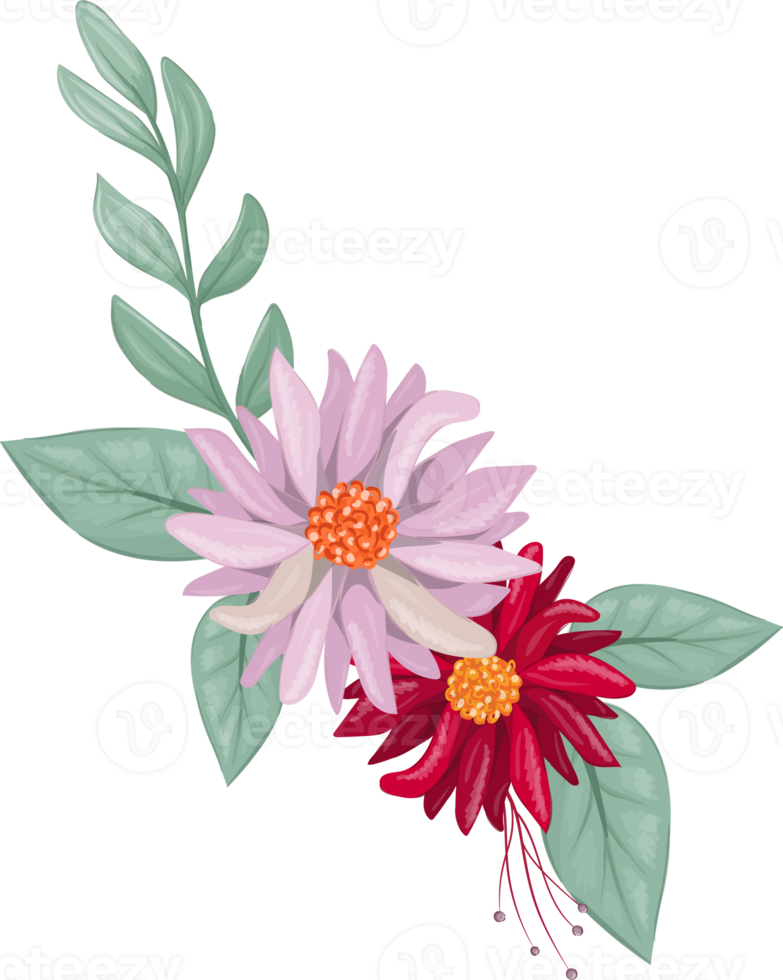 Red Flower Arrangement with watercolor style png