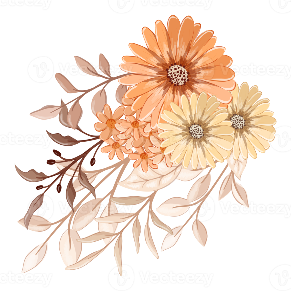 Orange Flower Arrangement with watercolor style png