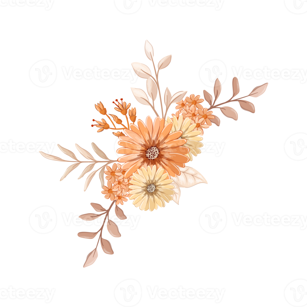 orange blomma arrangemang med vattenfärg stil png