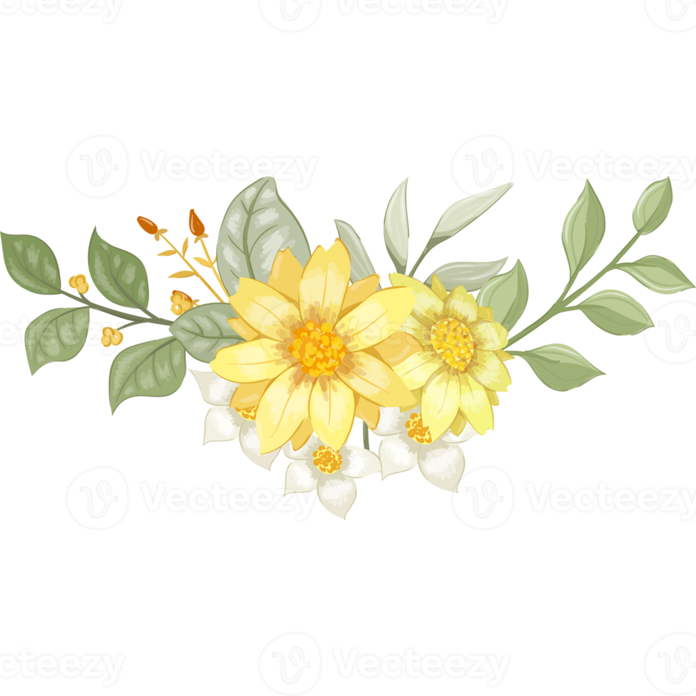 Yellow Flower Arrangement with watercolor style png