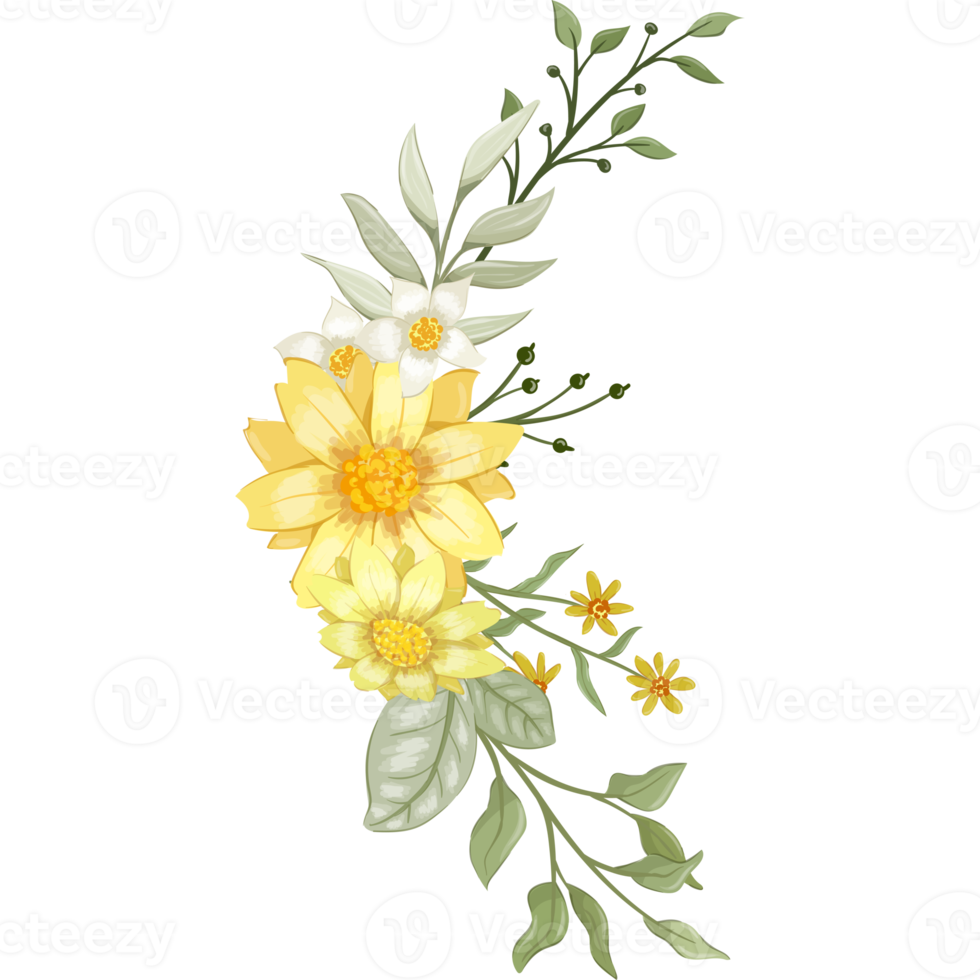Yellow Flower Arrangement with watercolor style png