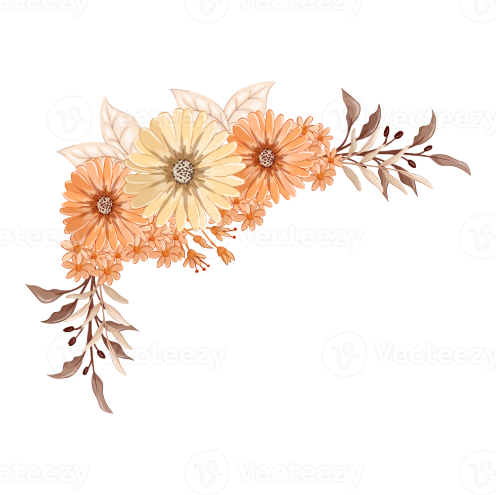 arrangement de fleurs orange avec style aquarelle png