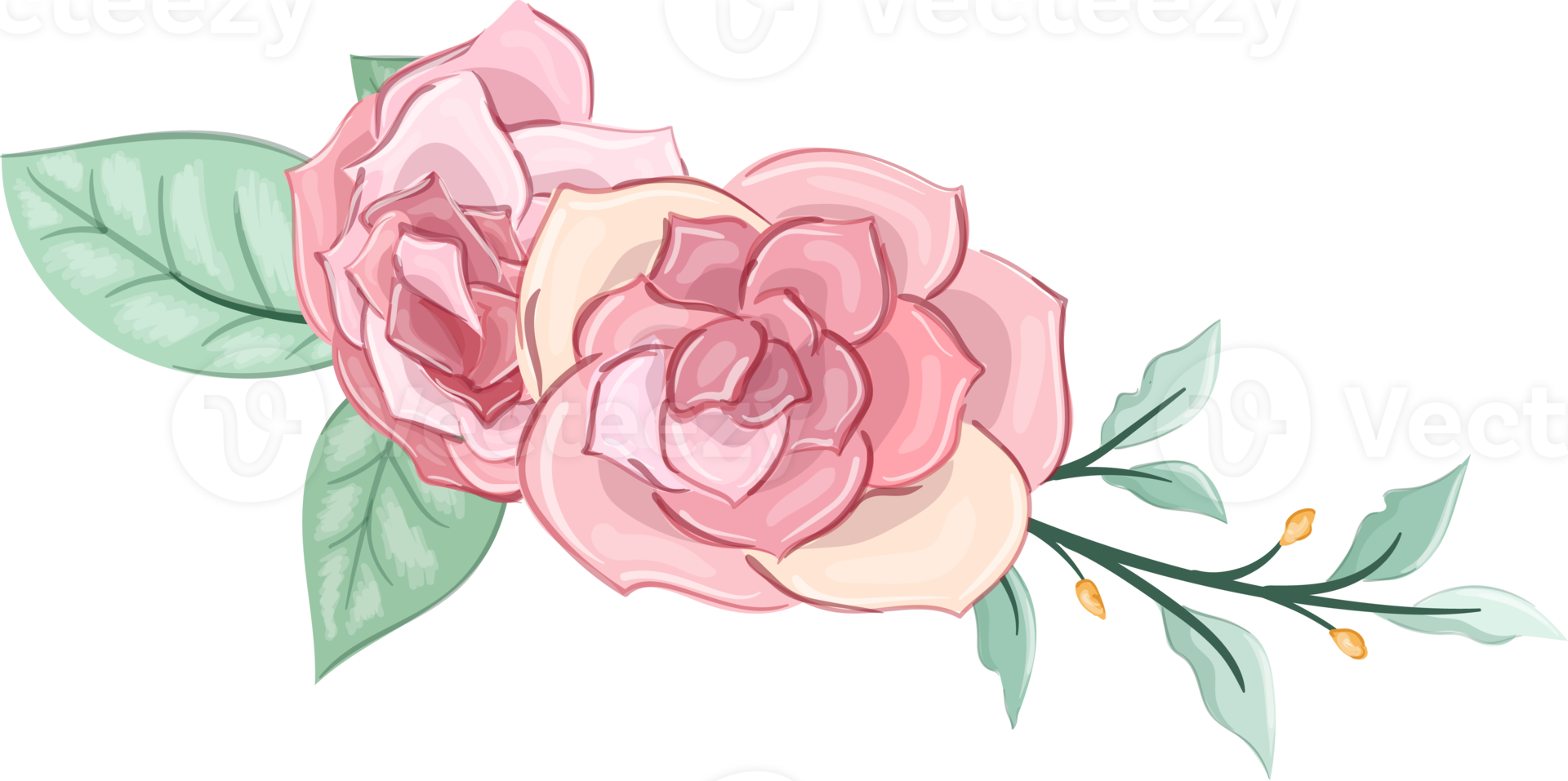 arranjo de flores rosa com estilo aquarela png