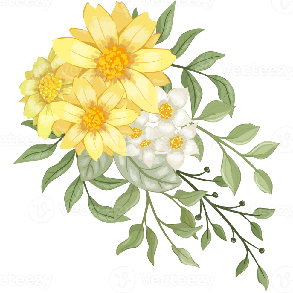 arrangement de fleurs jaunes avec style aquarelle png