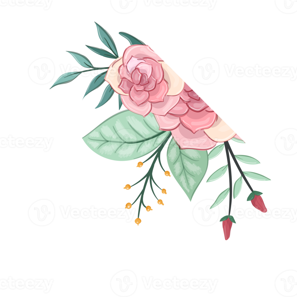 Pink flower arrangement with watercolor style png