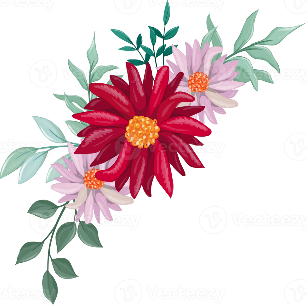 Red Flower Arrangement with watercolor style png