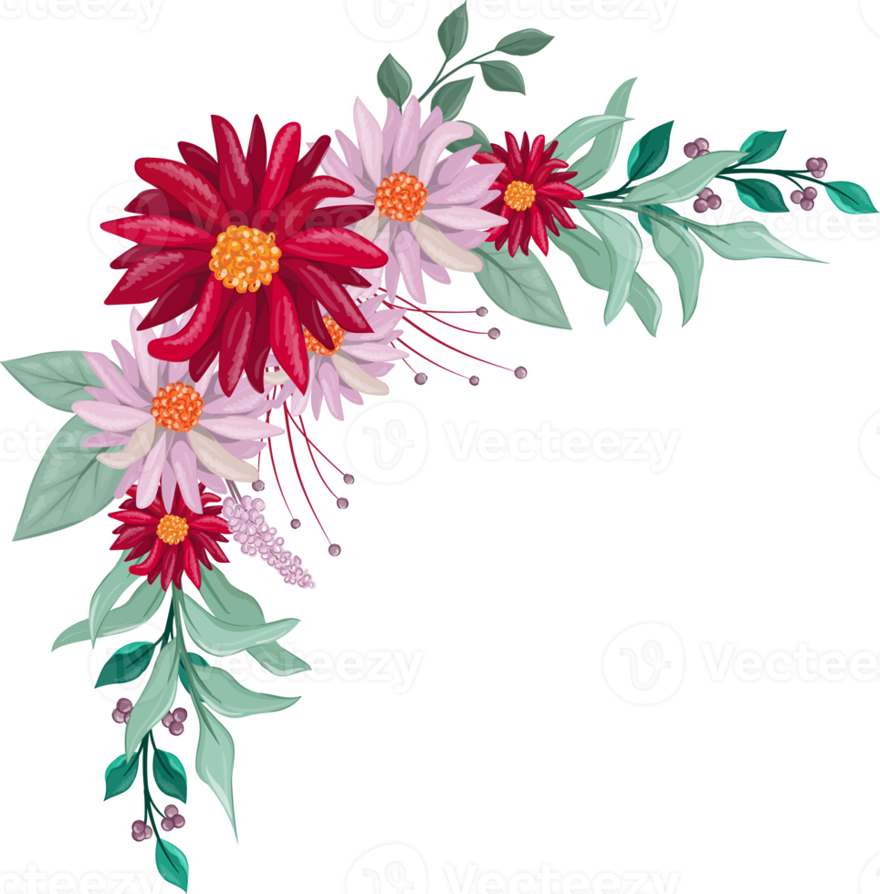 Red Flower Arrangement with watercolor style png
