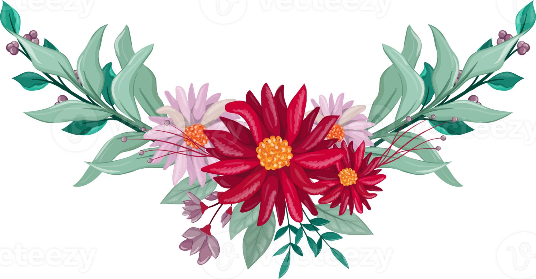 Red Flower Arrangement with watercolor style png