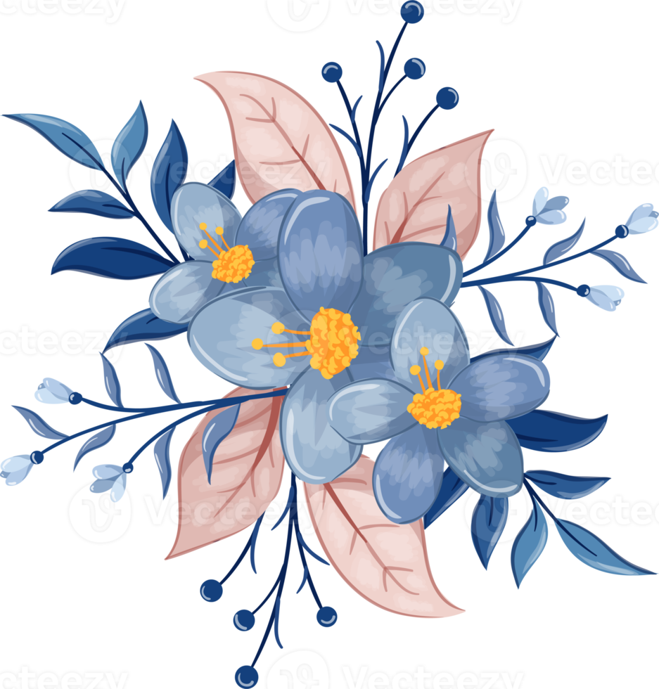 Blue Flower Arrangement with watercolor style png