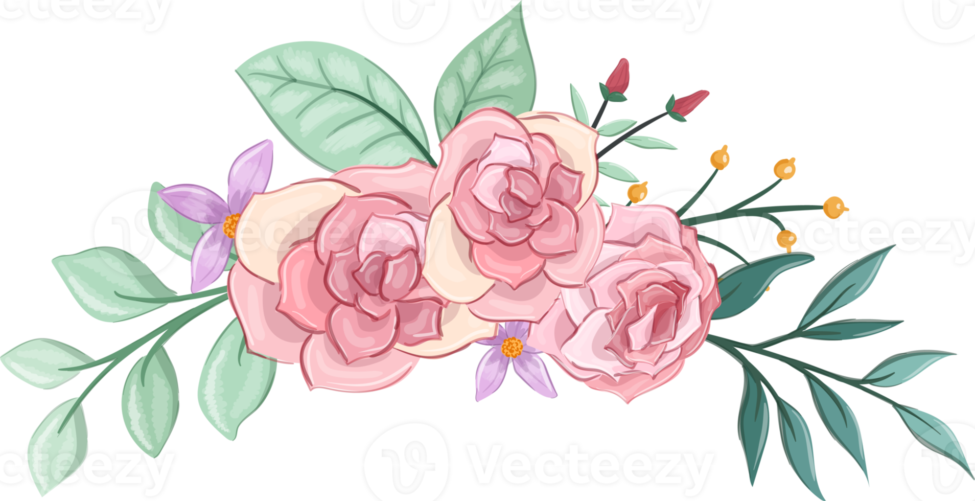 Pink flower arrangement with watercolor style png