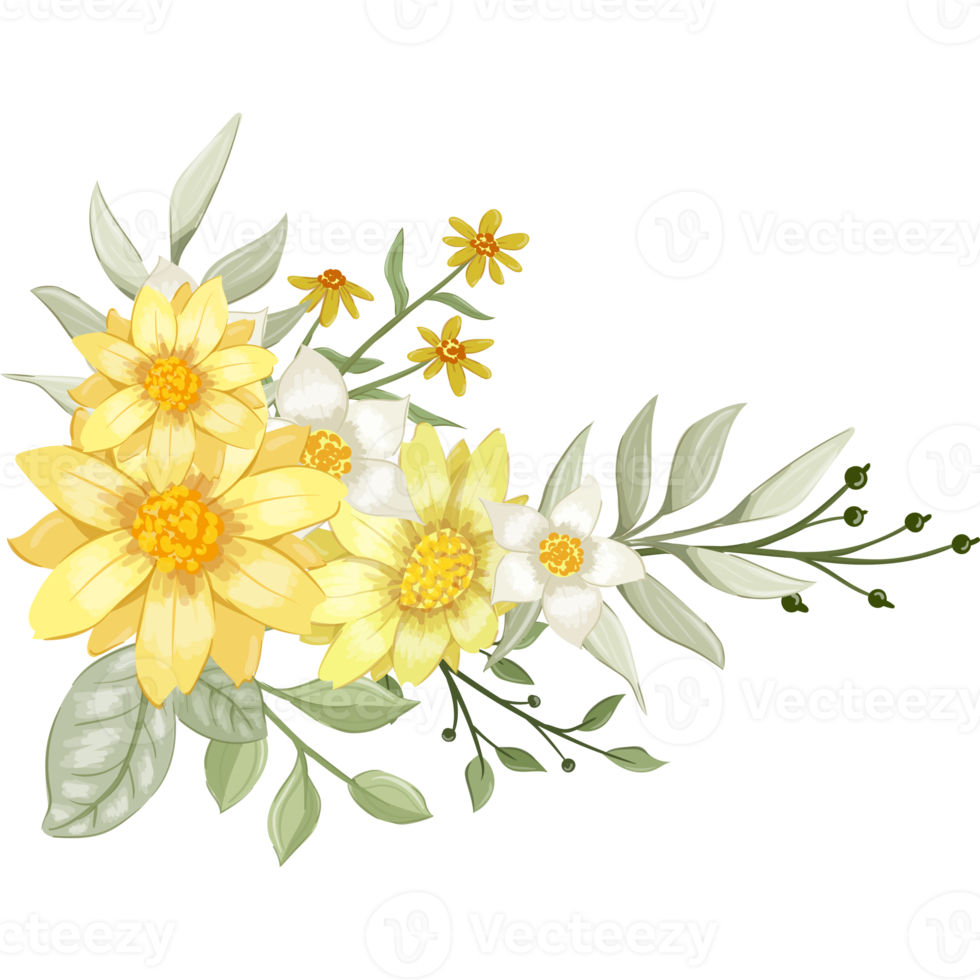 Yellow Flower Arrangement with watercolor style png