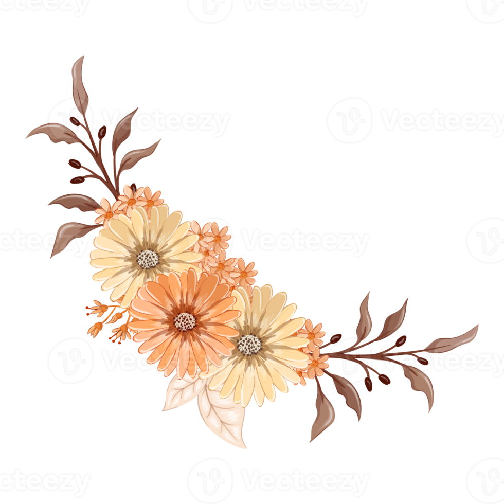 Orange Flower Arrangement with watercolor style png