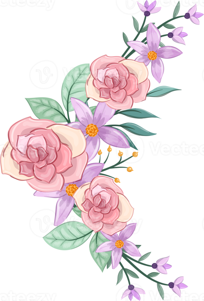 Pink flower arrangement with watercolor style png
