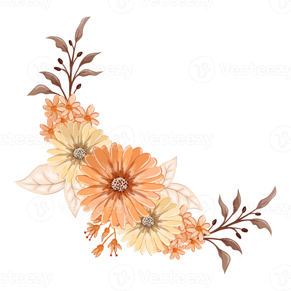 Orange Flower Arrangement with watercolor style png