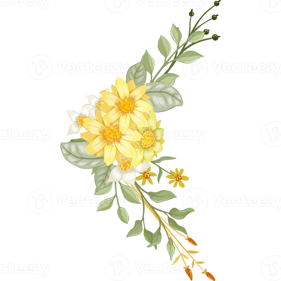 Yellow Flower Arrangement with watercolor style png