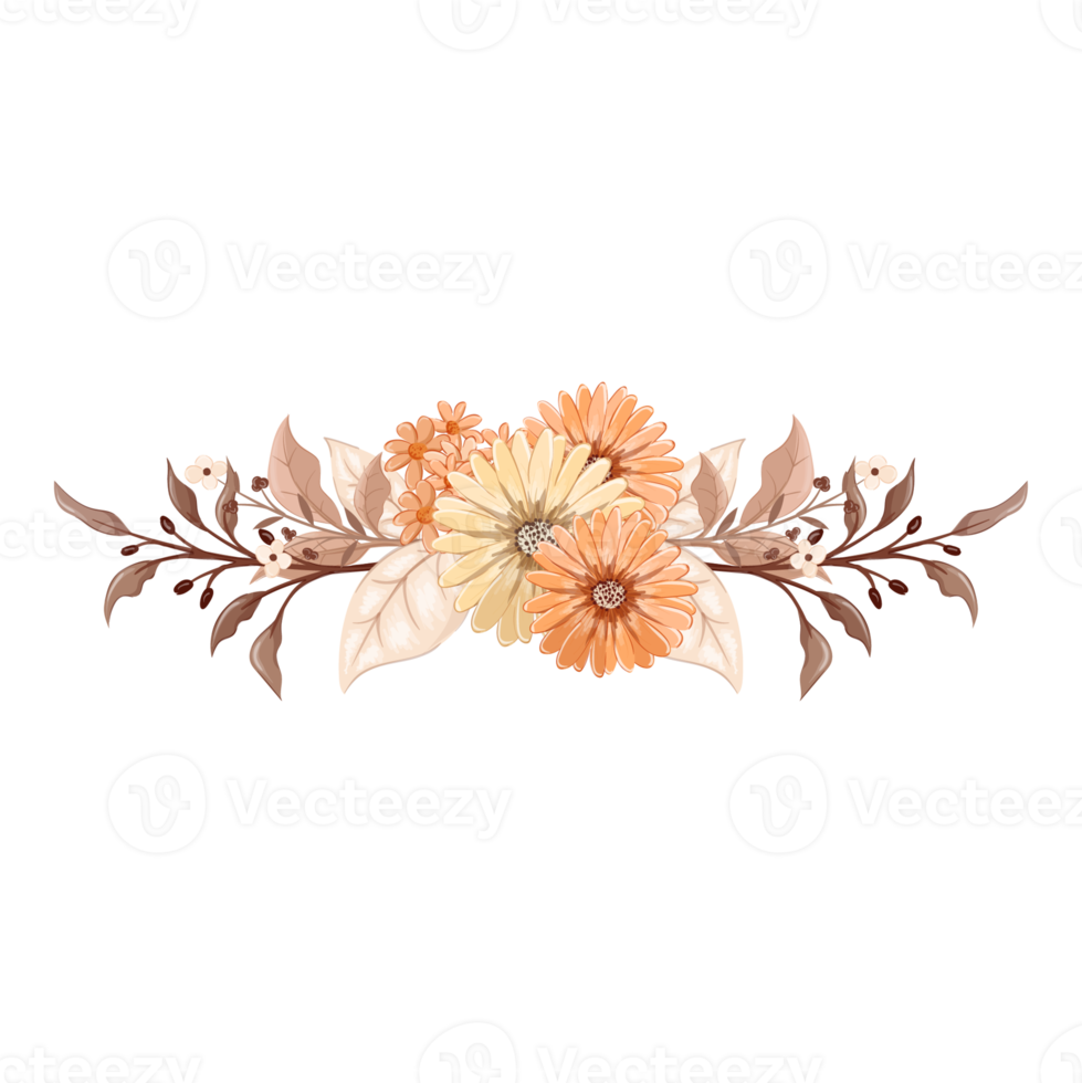 orange blomma arrangemang med vattenfärg stil png