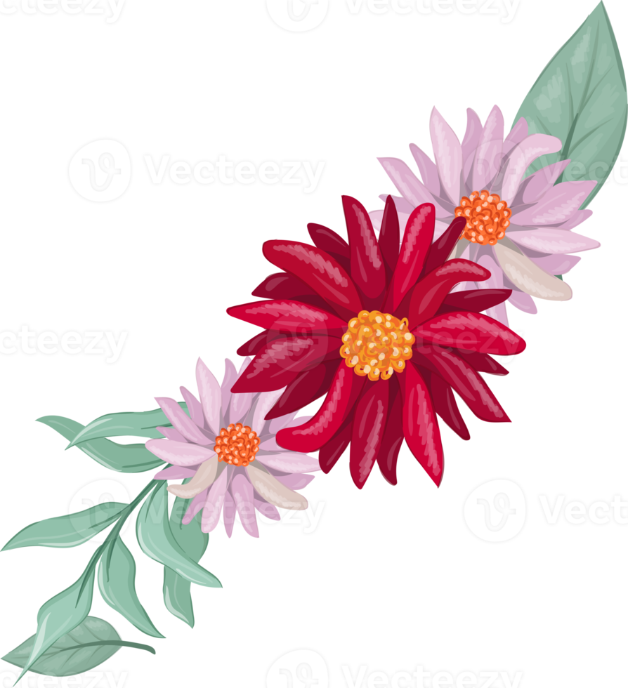 Red Flower Arrangement with watercolor style png