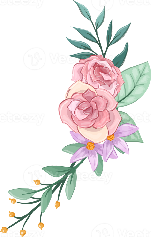 Pink flower arrangement with watercolor style png