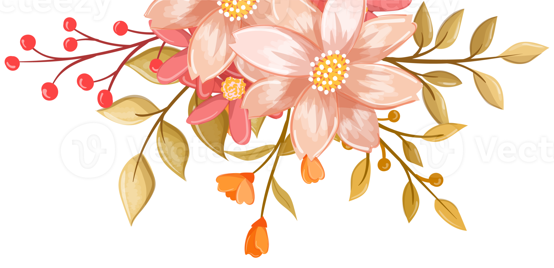 Pink Orange Flower Arrangement with watercolor style png