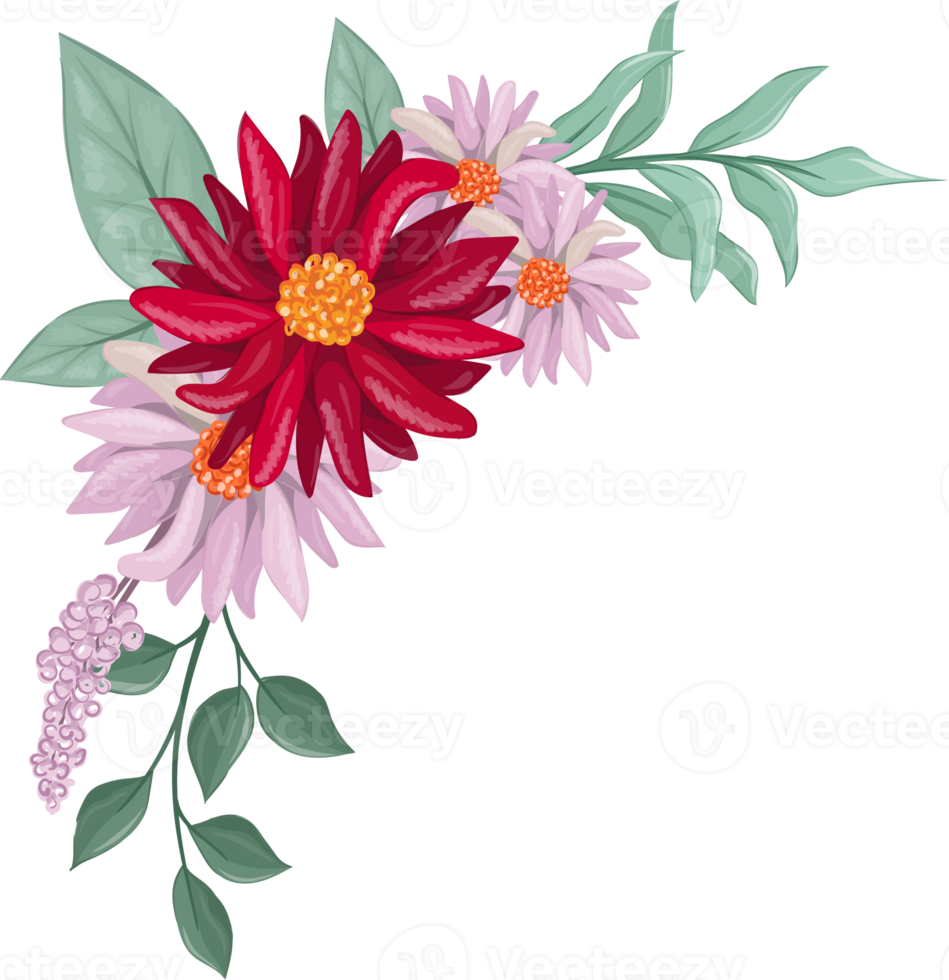 Red Flower Arrangement with watercolor style png