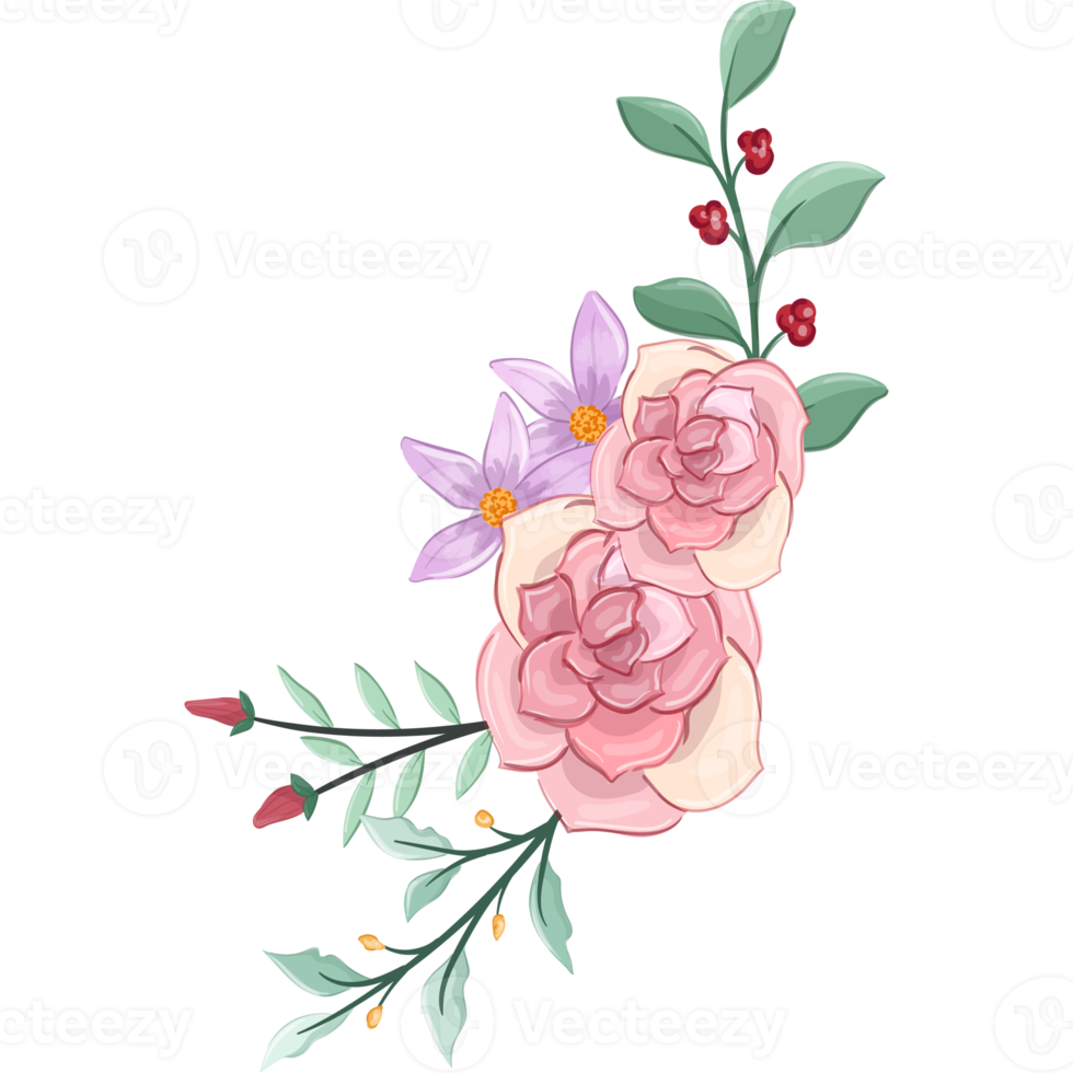 Pink flower arrangement with watercolor style png