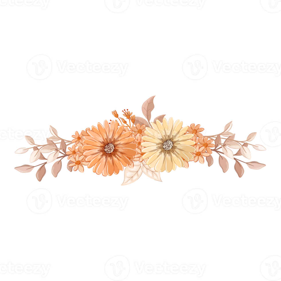 orange blomma arrangemang med vattenfärg stil png