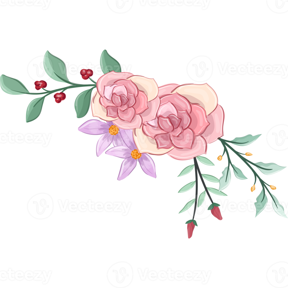 Pink flower arrangement with watercolor style png