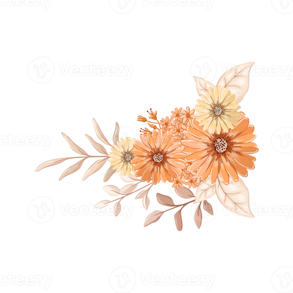 arrangement de fleurs orange avec style aquarelle png