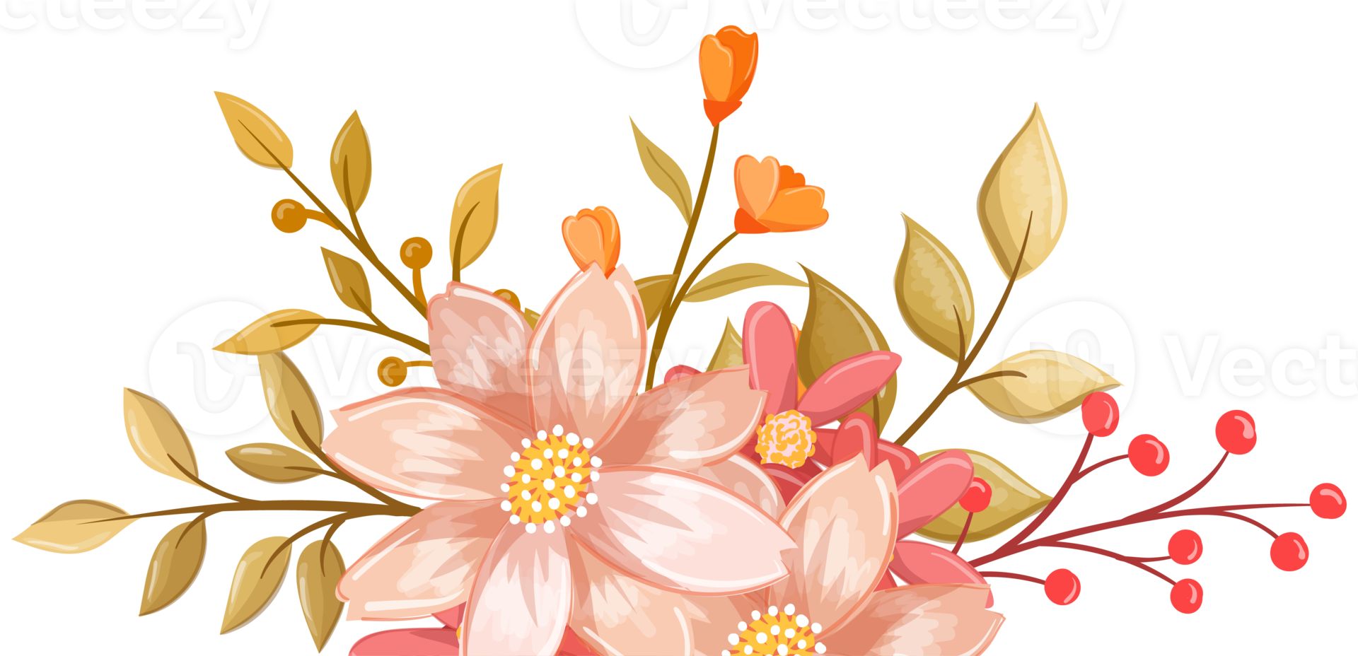 Pink Orange Flower Arrangement with watercolor style png