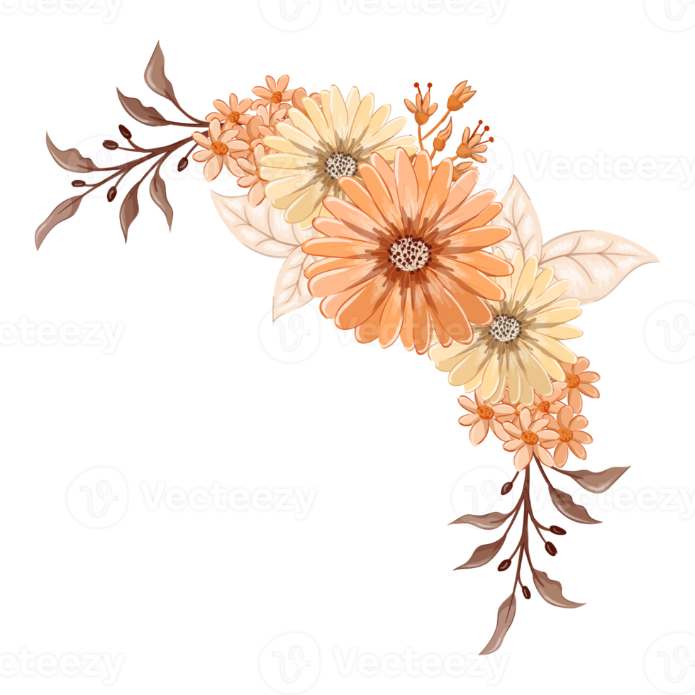 arreglo de flores de naranja con estilo acuarela png