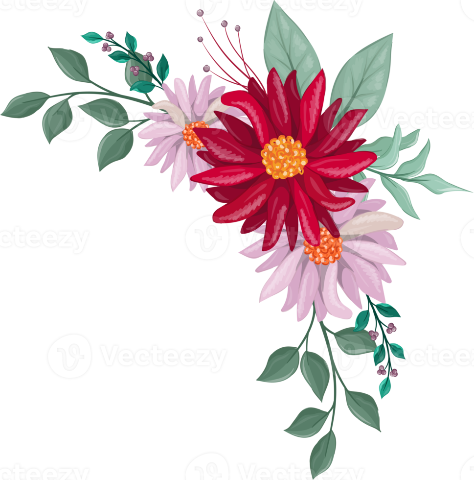 Red Flower Arrangement with watercolor style png
