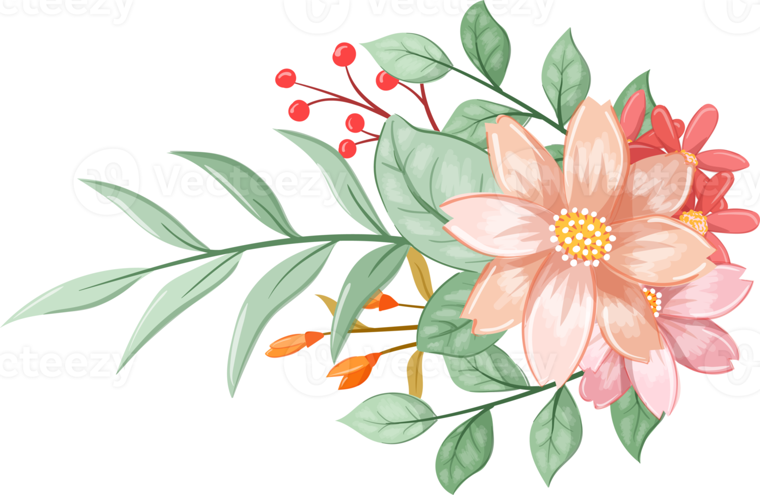 Orange Flower Arrangement with watercolor style png