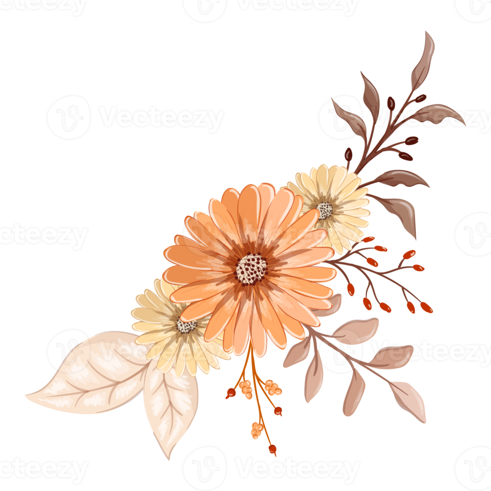 Orange Flower Arrangement with watercolor style png