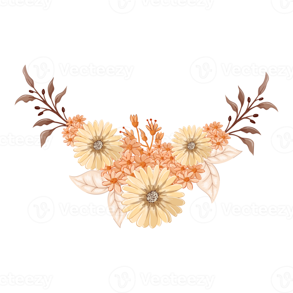 arrangement de fleurs orange avec style aquarelle png