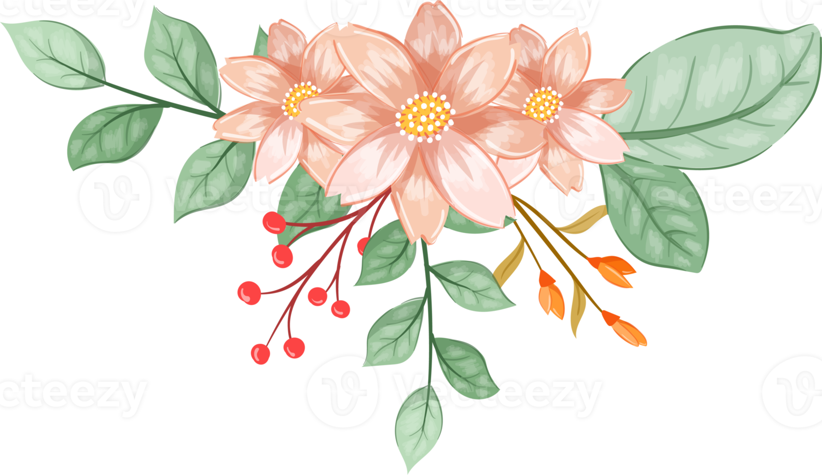 Pink Orange Flower Arrangement with watercolor style png