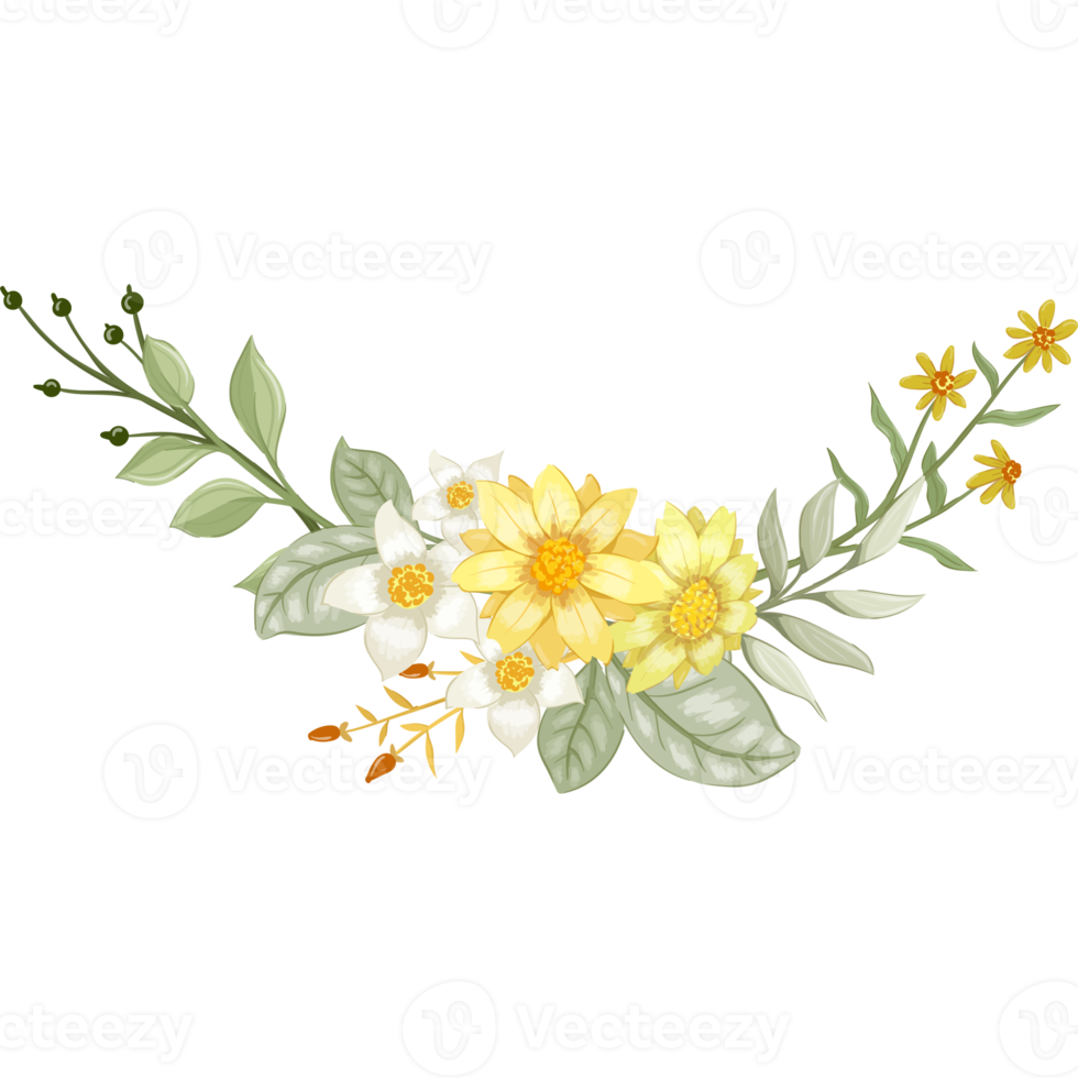 Yellow Flower Arrangement with watercolor style png