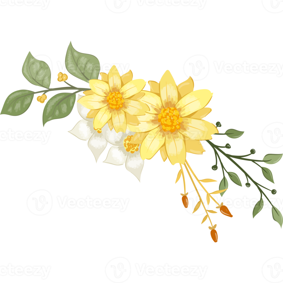 Yellow Flower Arrangement with watercolor style png