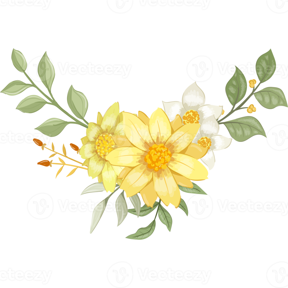 Yellow Flower Arrangement with watercolor style png