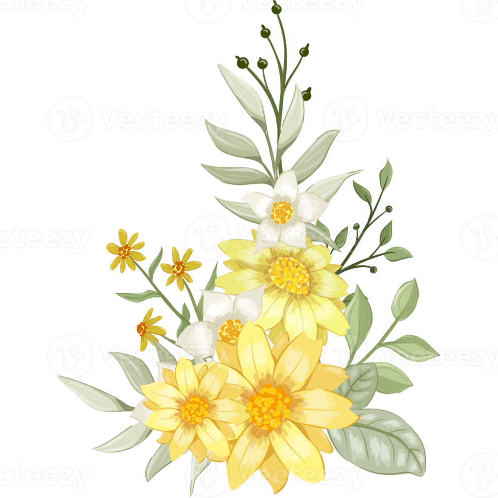Yellow Flower Arrangement with watercolor style png